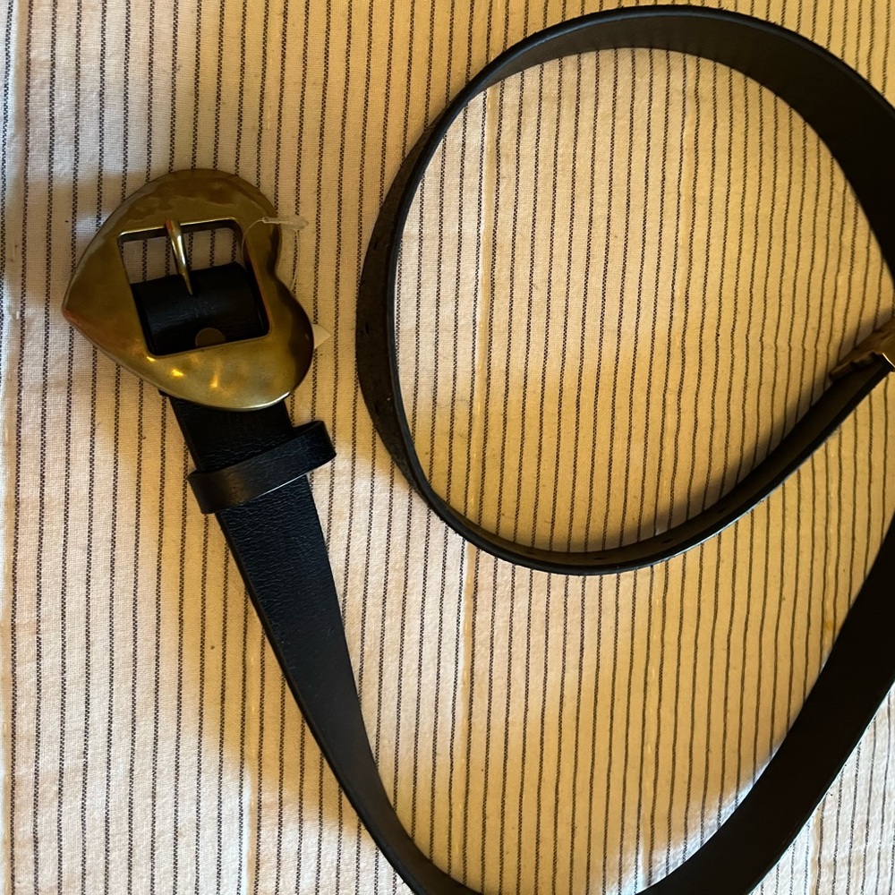 Black Leather Belt with Gold Buckle